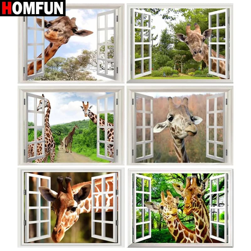 HOMFUN strass pittura decorazione di cristallo pittura diamante fai da te "animale giraffa" 3D punto croce modello ricamo diamante