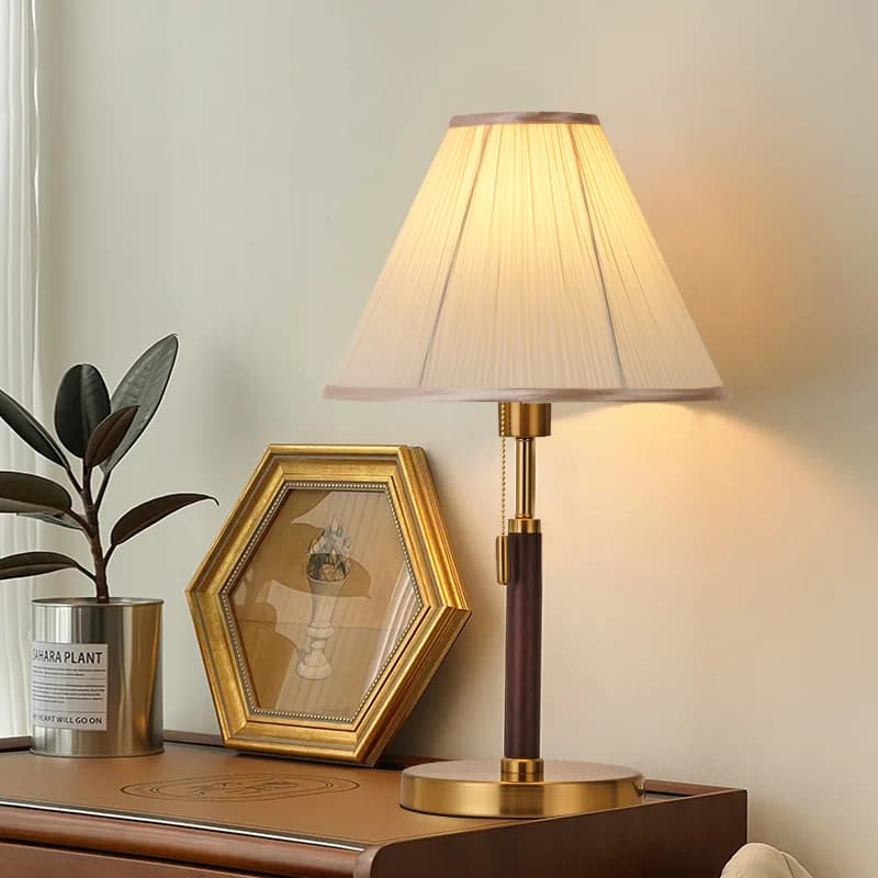 Lampade da tavolo con interruttore a cavo in legno con base in ferro francese, paralume in tessuto bianco, soggiorno, camera da letto, ristorante, ufficio, lampada da scrivania a LED