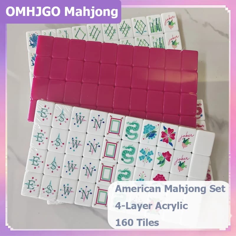 Set di Mahjong in Acrilico Fucsia di Lusso, 160 Pezzi, Tessere Americane a 4 Strati, Gioco da Tavolo per Casa e Famiglia
