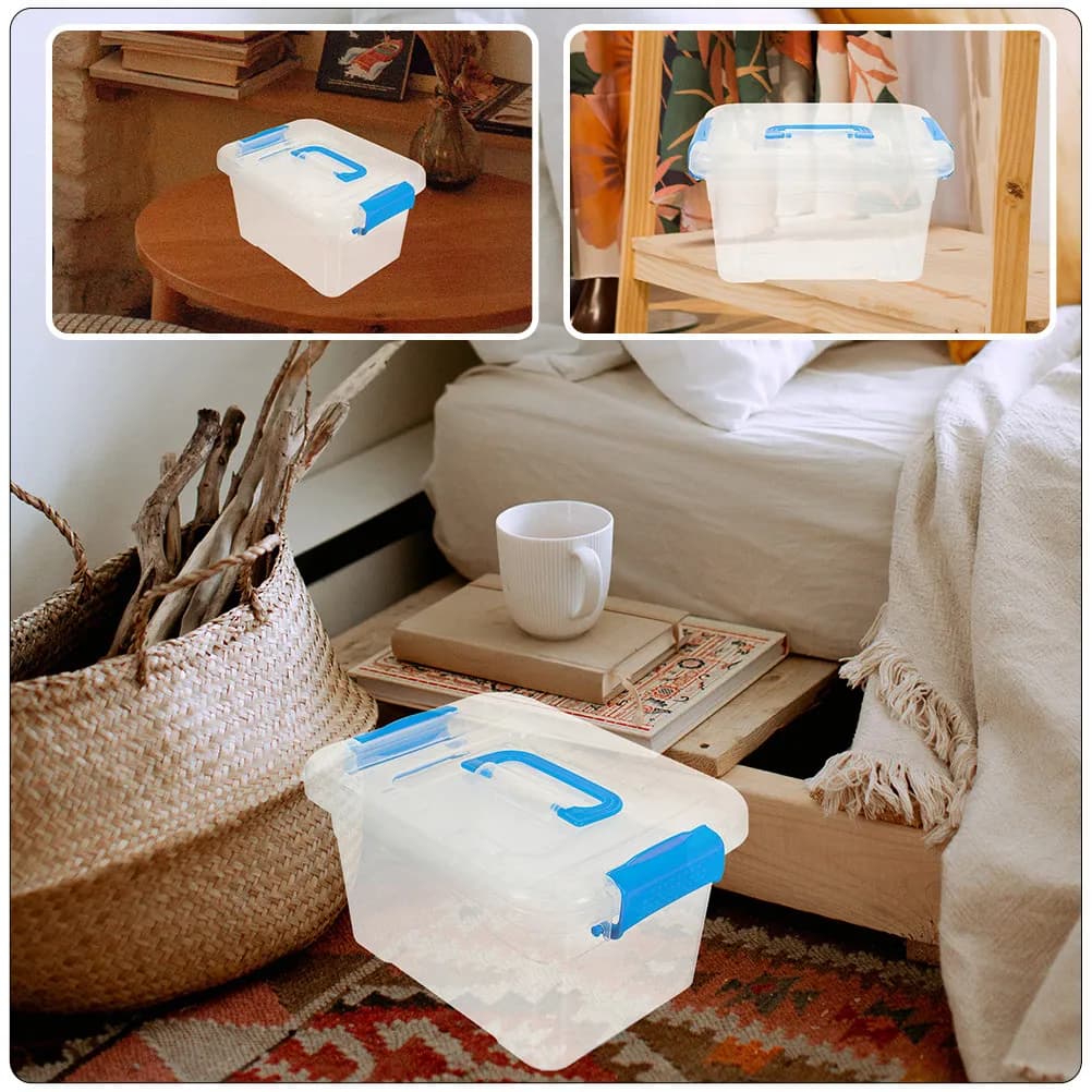 6 contenitori portatili in plastica con coperchio, organizer da tavolo per scrivania, ufficio, bagno, trucchi, cosmetici e articoli vari