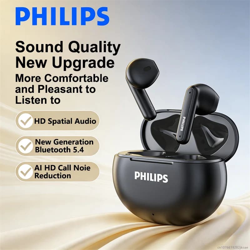 New Philips TAT1199 wireless Bluetooth 5.4 earphones with noise reduction during calls, stereo HiFi earphones for music and games, long life in standby