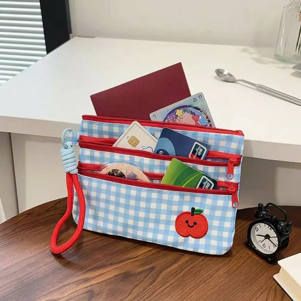 Porta Passaporto Portatile in Nylon Morbido, Porta Carte e Documenti da Viaggio, Organizer Blu e Bianco con Cerniera, Portafoglio da Viaggio per Cosmetici e Uso Quotidiano
