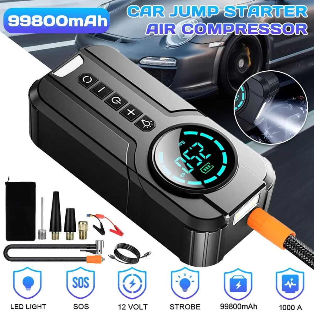 Avviatore di emergenza per auto 99800mAh 1000A Caricabatteria Dispositivo di avviamento per caricabatteria portatile di emergenza con compressore d'aria