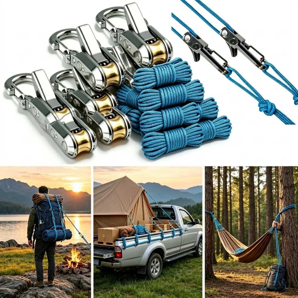 2-10 Pack Retractable Rope with Roller Tensioner – Heavy Duty Tie Down for Camping, Boating, Home Storage, Outdoor Use