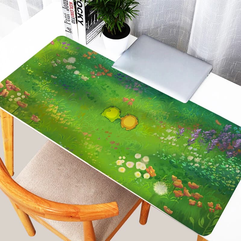 Kawaii rane Mouse Pad Laptop Anime estetica Gaming Keyboard tappeto XXL Green Plant Flower Soft Mousepad PC Cute Extended Desk Mat
