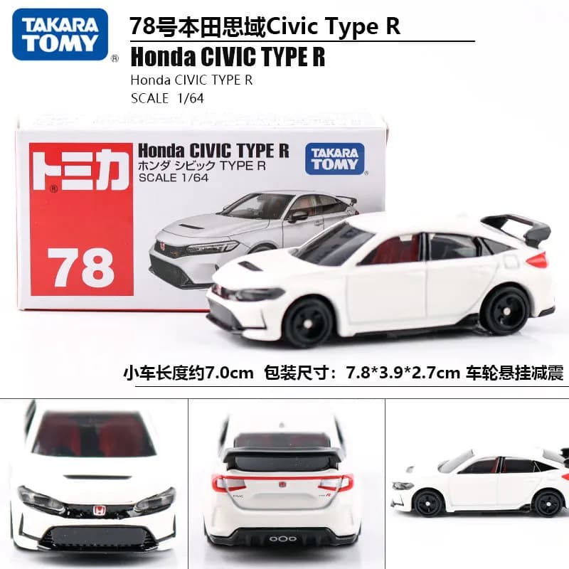 1:64 Scale TAKARA TOMY No.78 Honda Civic Type R Diecast Alloy Performance Hatchback Model Collectible Gift for Adult Collectors