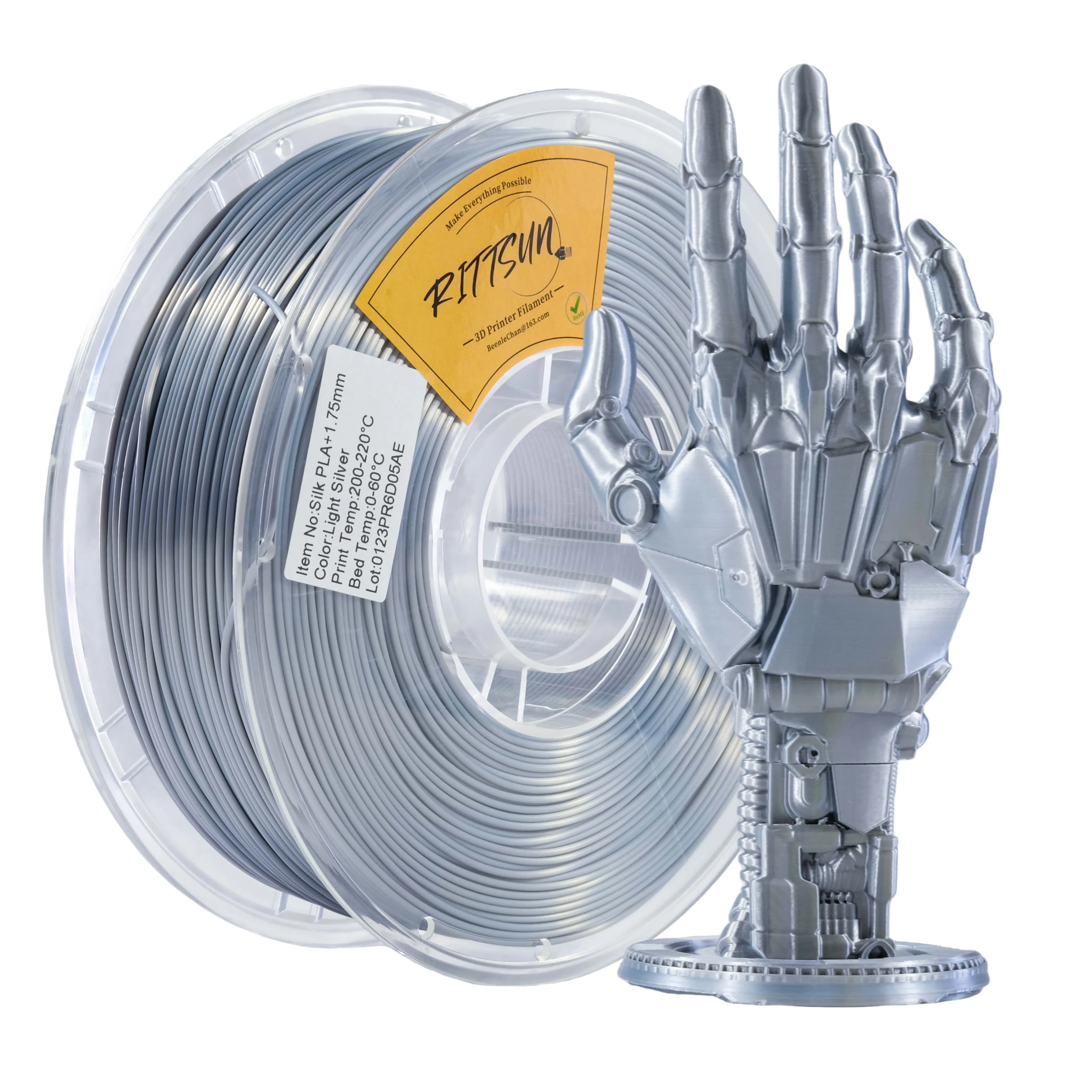 Filamento RITTSUN Silk PLA+ 1.75mm, Filamento per Stampante 3D con Finitura Metallica Lucida, Precisione Dimensionale +/- 0.02 mm, Bobina da 1kg