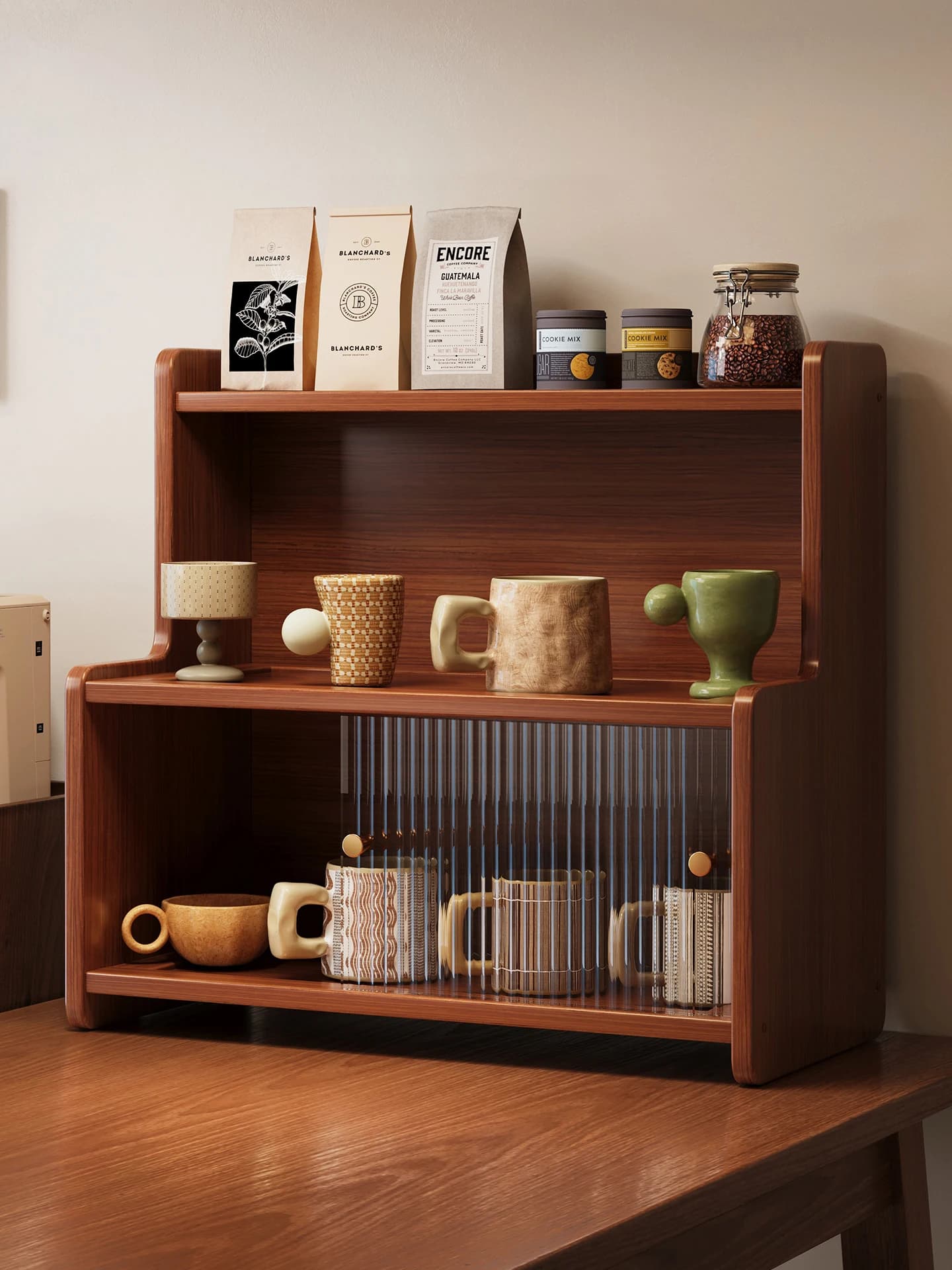 Dustproof Cup Holder Small Tabletop Organizer Rack Modern Minimalist Bamboo Storage Shelf for Tea Set Cups Home Decor