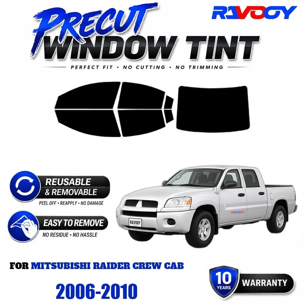 RAVOOY Precut Window Tint, Reusable Removable EPU Film, Custom Fit for Mitsubishi Raider Crew Cab 2006-2010, UV Heat Protection