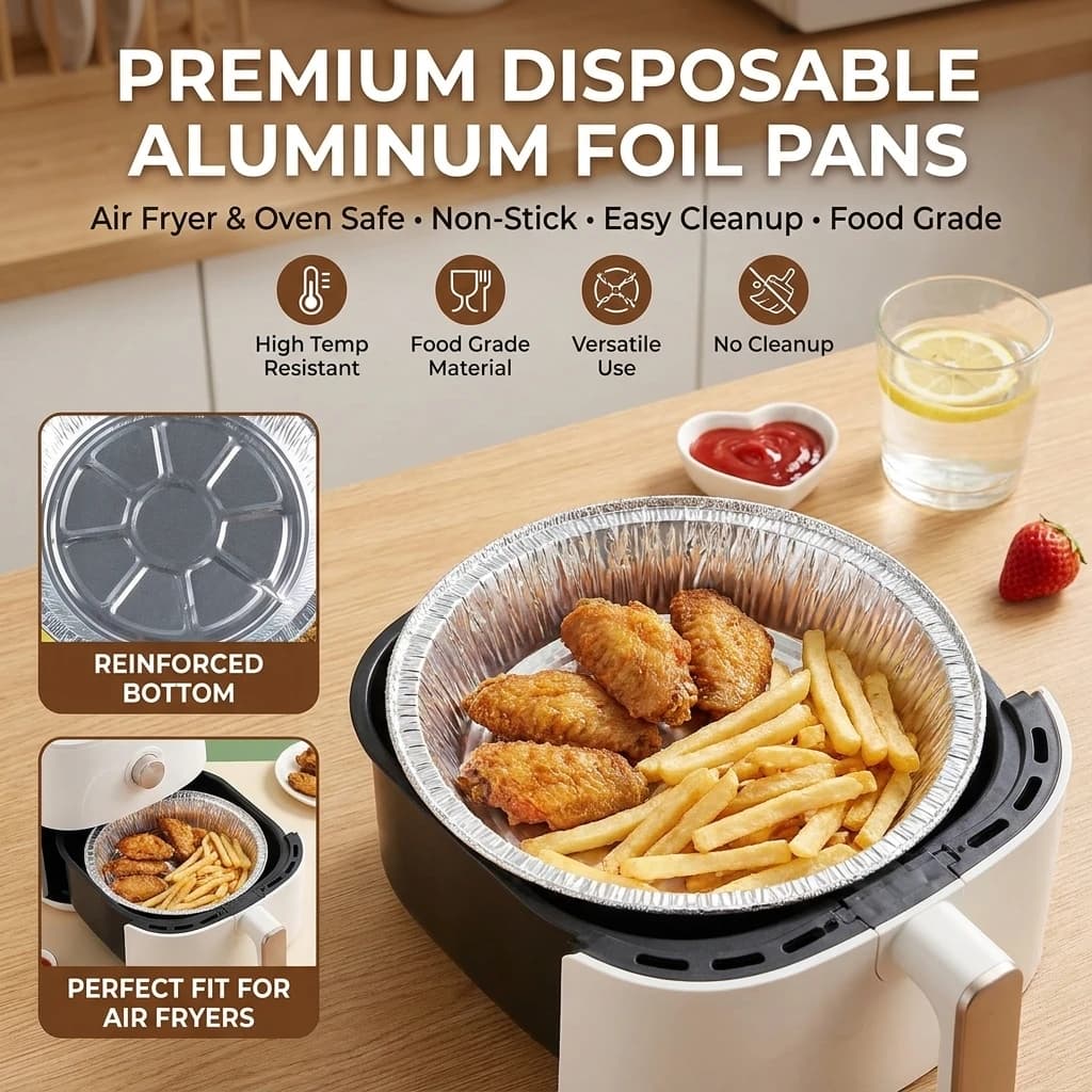 10Pcs Round Foil Trays Foil Flan Dish Silver Foil Food Container Disposable Aluminum Foil Plate Tin Foil Pie Pans for Air Fryer