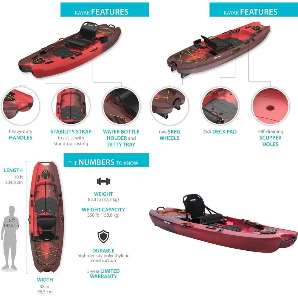 Kayak da Pesca 10' con Pagaia, 6 Portaoggetti, Sedile Regolabile
