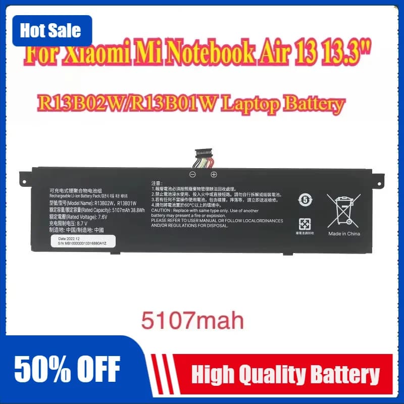New R13B02W/R13B01W Laptop Battery for Xiaomi Mi Notebook Air 13 13.3" Series Tablet PC 161301-01 R13b02w/r13b01w Xiaomi