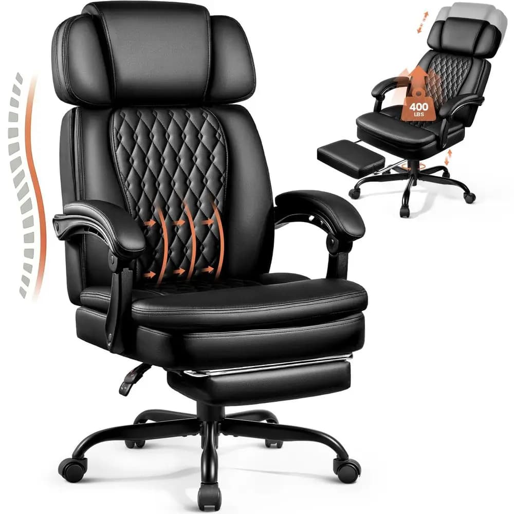 Sedia da ufficio executive da 400 libbre con poggiapiedi, sedia da ufficio ergonomica grande e alta con supporto lombare, schienale alto regolabile, Bre