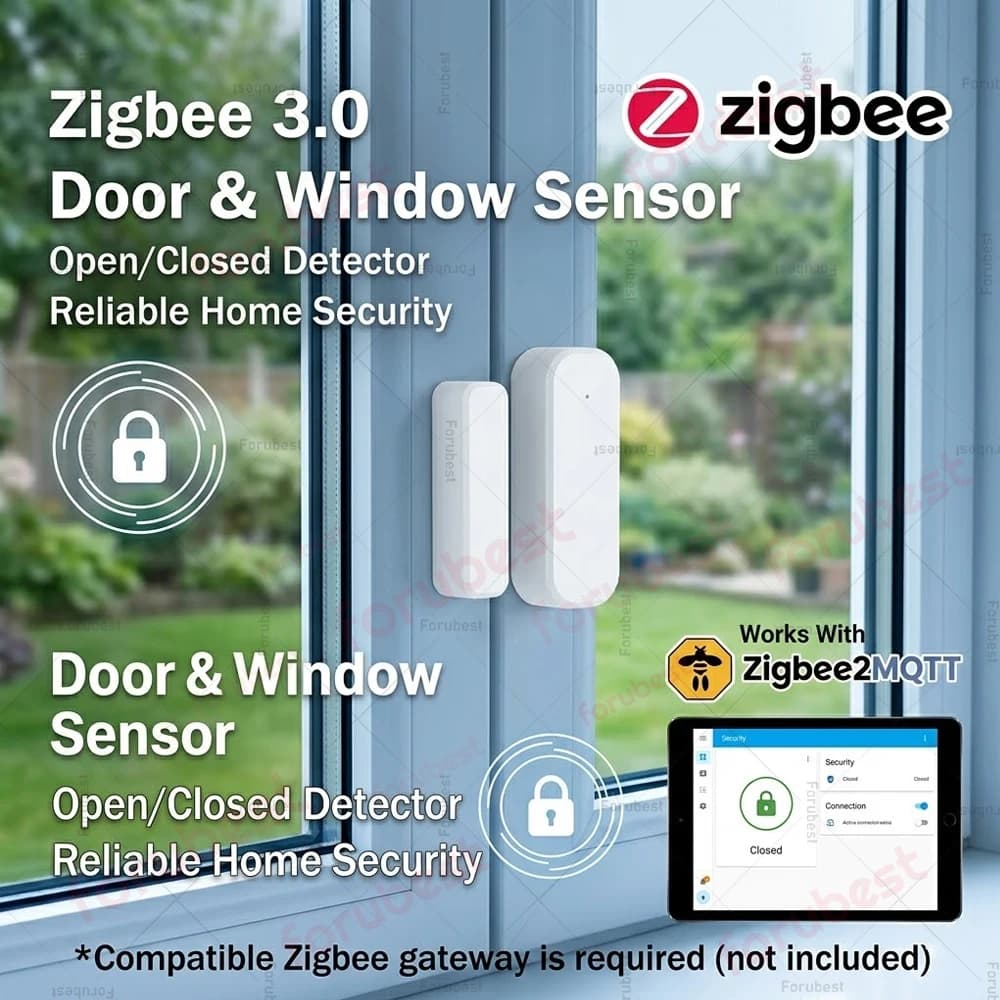 Sensore per Porte e Finestre Zigbee 3.0, Richiede Hub Zigbee, Compatibile con Home Assistant, Zigbee2MQTT, HA, Yandex, Alexa