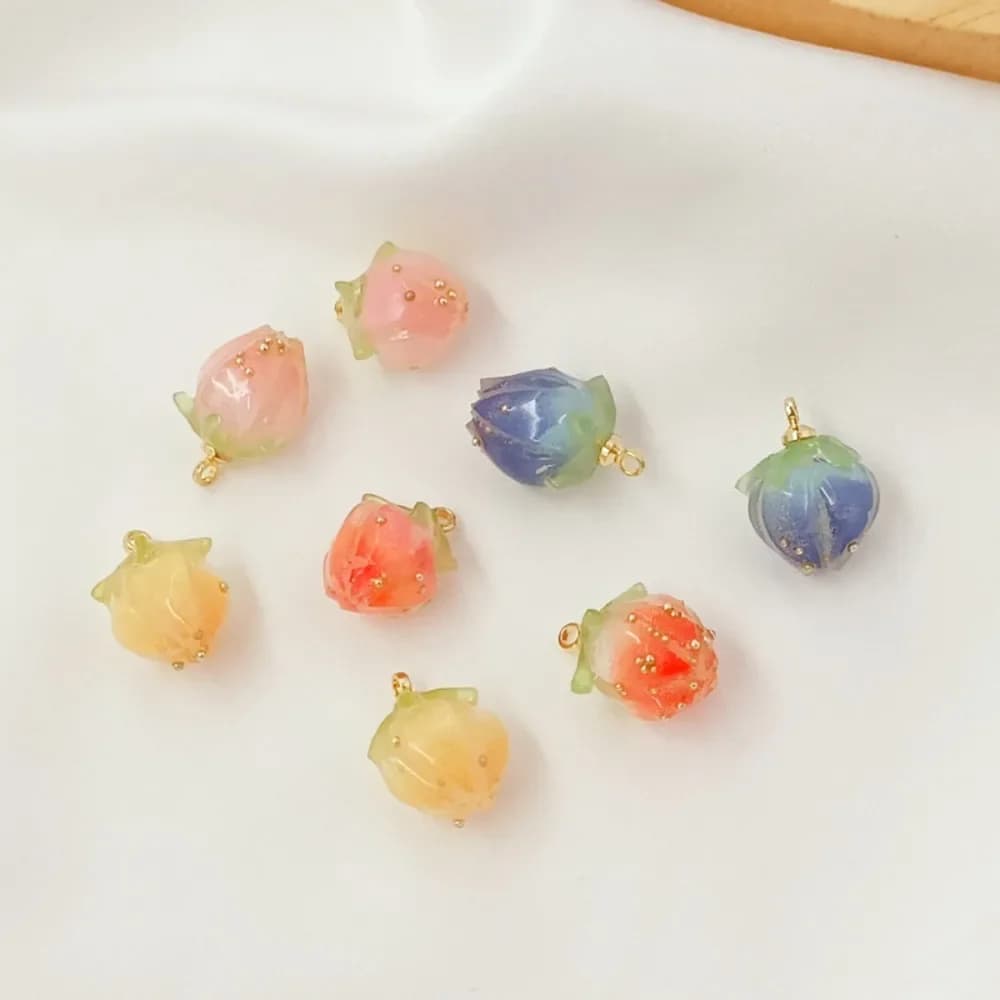 14K Gold-coated Heat Shrink Sheet Resin Flower Bud Pendant, Handcrafted DIY Bracelet, Necklace, Earrings and Accessories