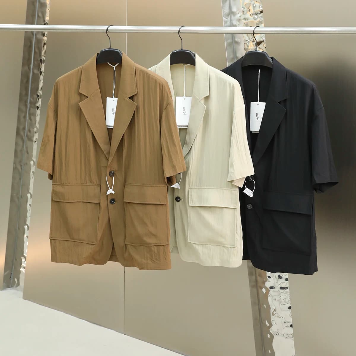 Giacca Casual da Uomo a Maniche Corte, Tessuto Traspirante, Stile Urbano alla Moda, Nuovi Arrivi Estivi, Abbigliamento da Gentiluomo