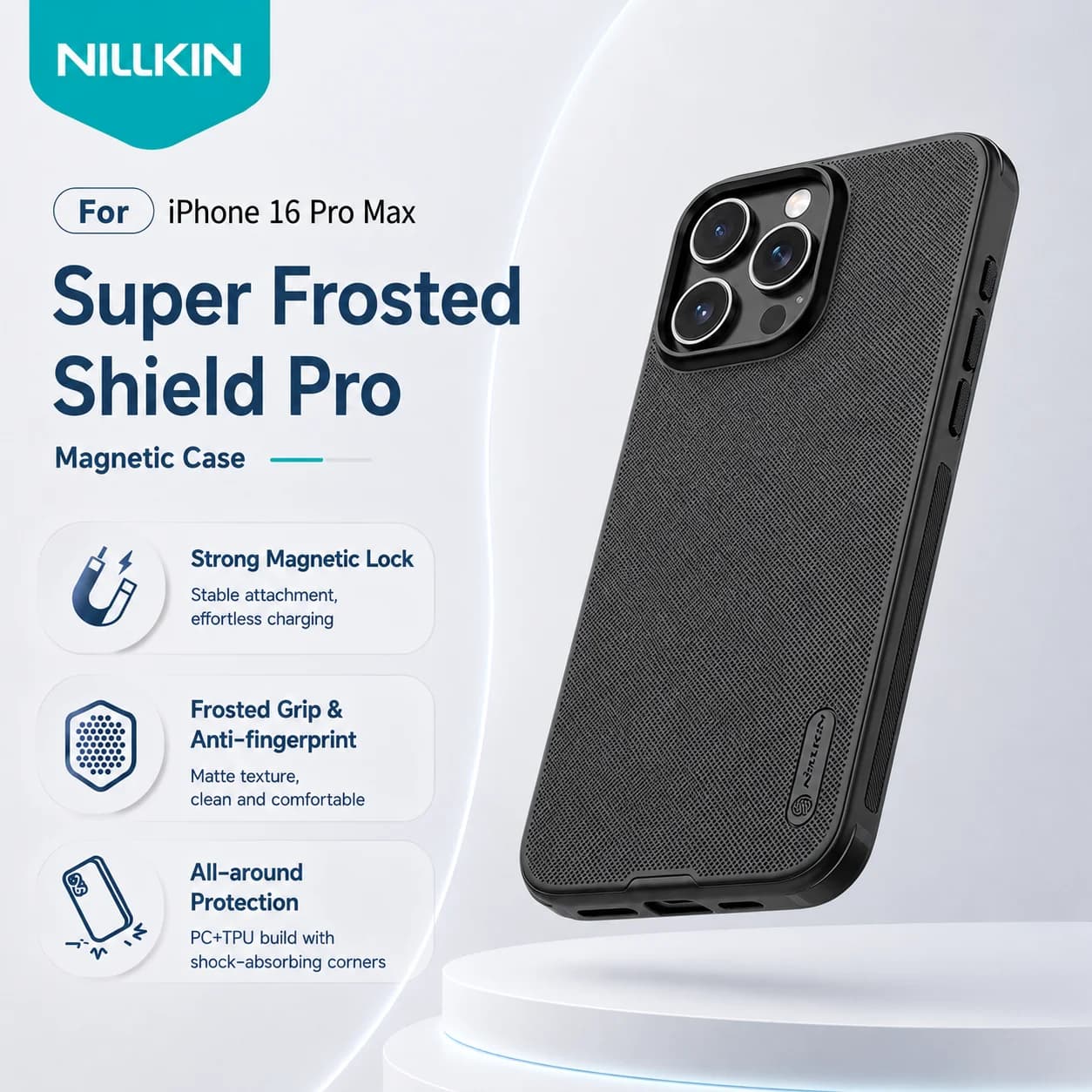 NILLKIN Magnetic Case For iPhone 16 15 Pro Max Frosted TPU Frame Shockproof Raised Edge Camera Protection CA4002