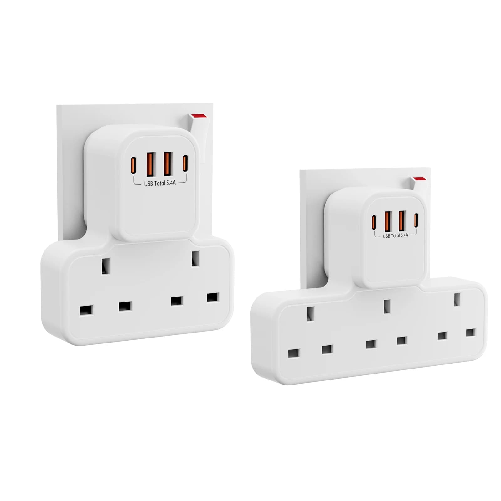 3250W Wall Electric Multi-Port with UK Plug, Network Filter and 2 USB-A ports and 2 USB-C Ports for Charging