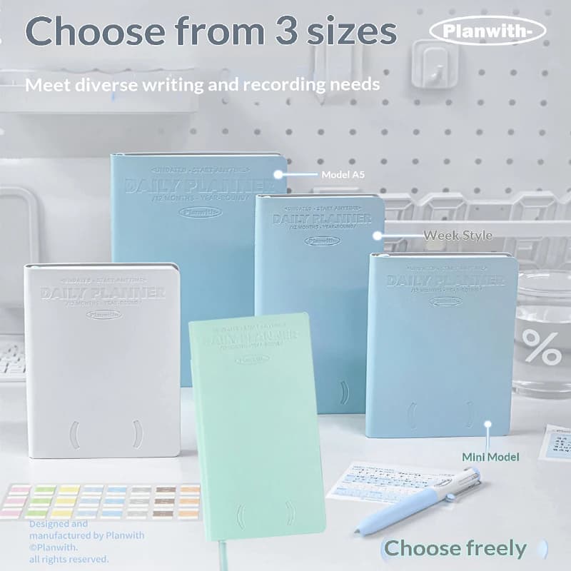 Planwith Undated Self-Fill Planner 12 Months 53Weeks Start Anytime A5/ Weekly/Mini Schedule Notebook for Study Work Goal Setting