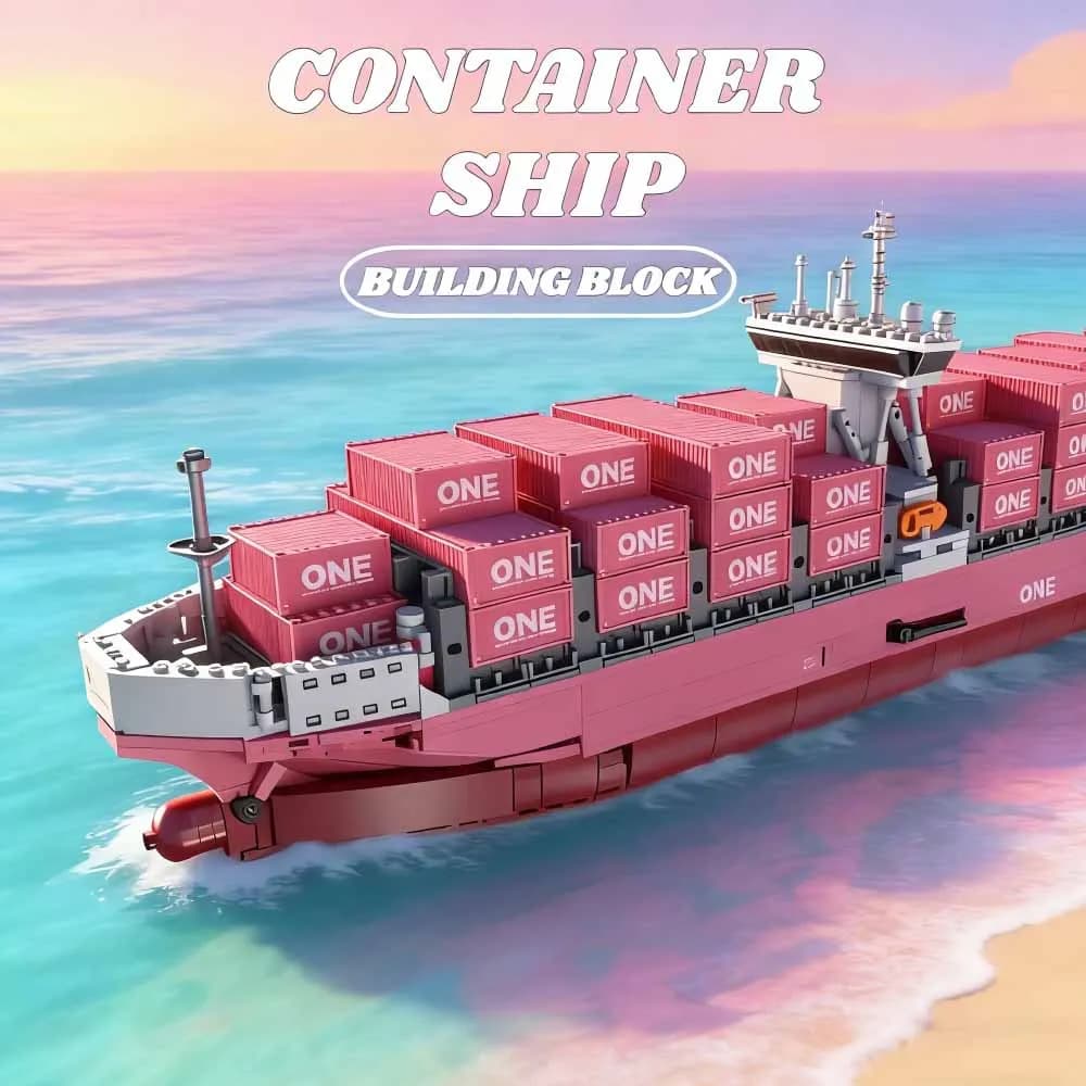 Mattoncini Creativi Puzzle Nave Cargo Rosa Contenitore Barca Modellino MOC Kit Blocchi da Costruzione Giocattoli Regali di Compleanno per Adulti 1446 Pezzi