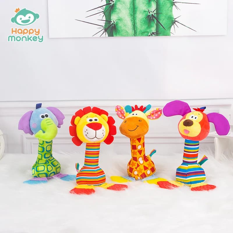 Baby Handheld Cartoon Animal sonaglio BB denti Gel per mordere e lenire bambola peluche per bambini