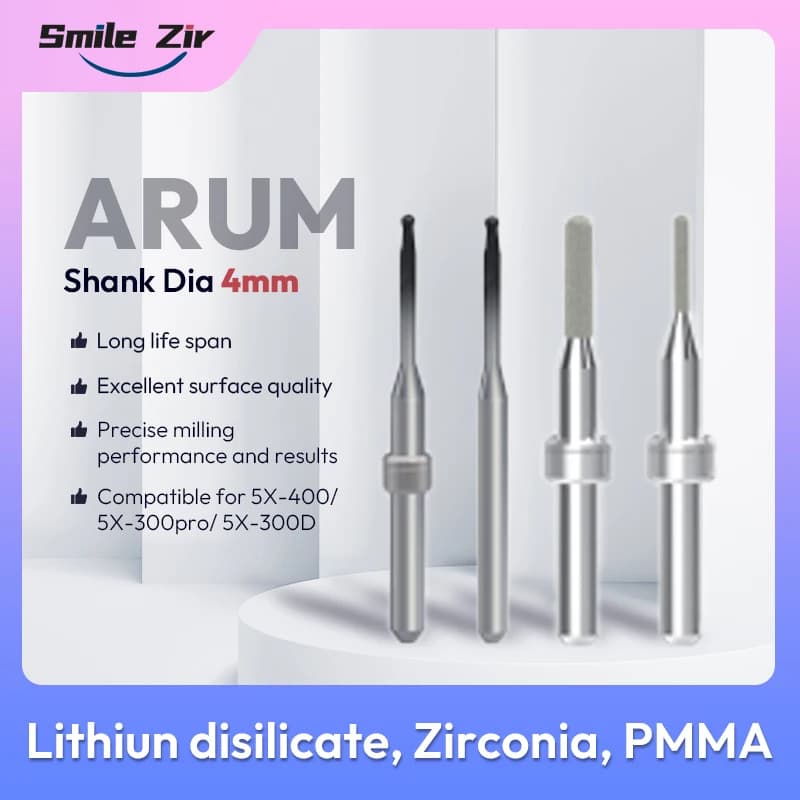 Fresa per Fresatura in Zirconia Arum 5X-400 5X-300 4X-300, Fresa per Disilicato di Litio e Ceramica, Punta per PMMA per Fresatura Dentale CAD/CAM Arum