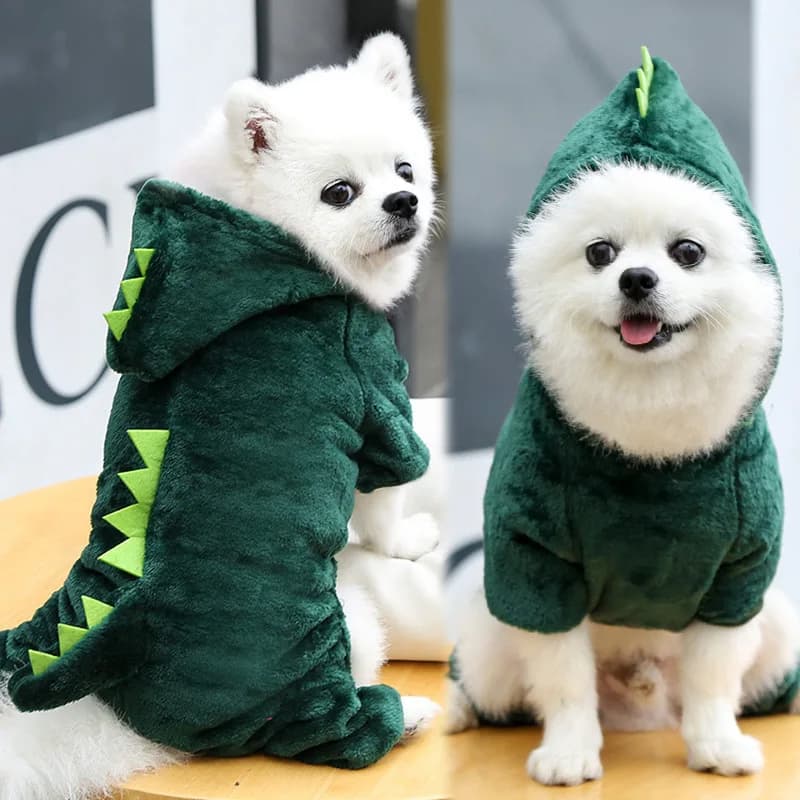 Felpe con cappuccio cosplay di dinosauri per cani da compagnia Vestiti caldi per animali domestici invernali Cappotto caldo per animali domestici per giacca per cani di piccola taglia media Vestiti per bulldog francese