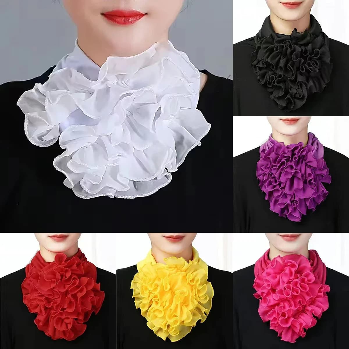 Fazzoletto da collo in poliestere moda Anello tinta unita con volant Colletto finto per donna Ghetta per collo staccabile Sciarpa elegante Formato libero