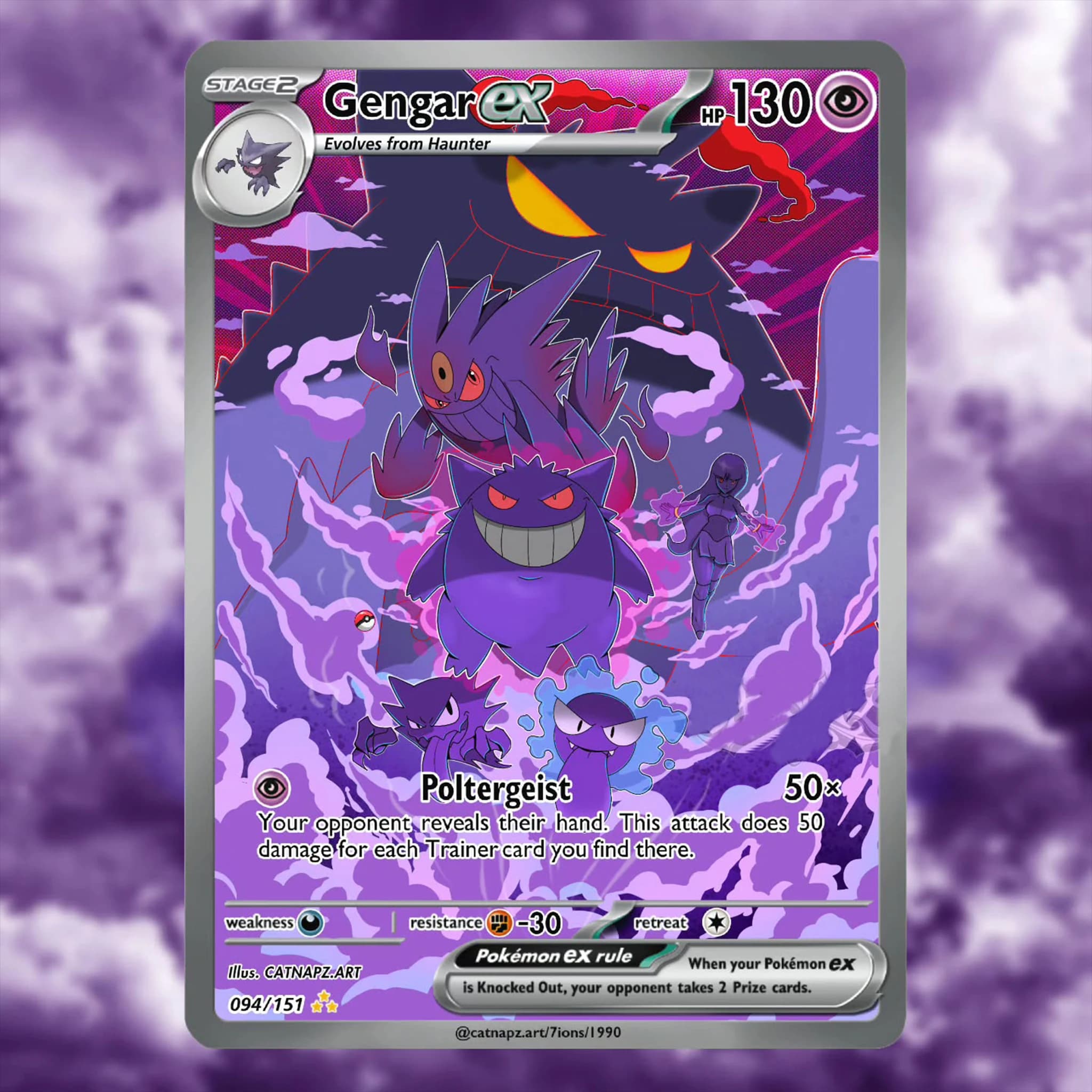 Carte da Collezione PKM PTCG Gengar Ex Evolutions Hobby Collection, Carte Personalizzate Fai-da-te con Texture Incise a Caldo, Ideali per la Collezione