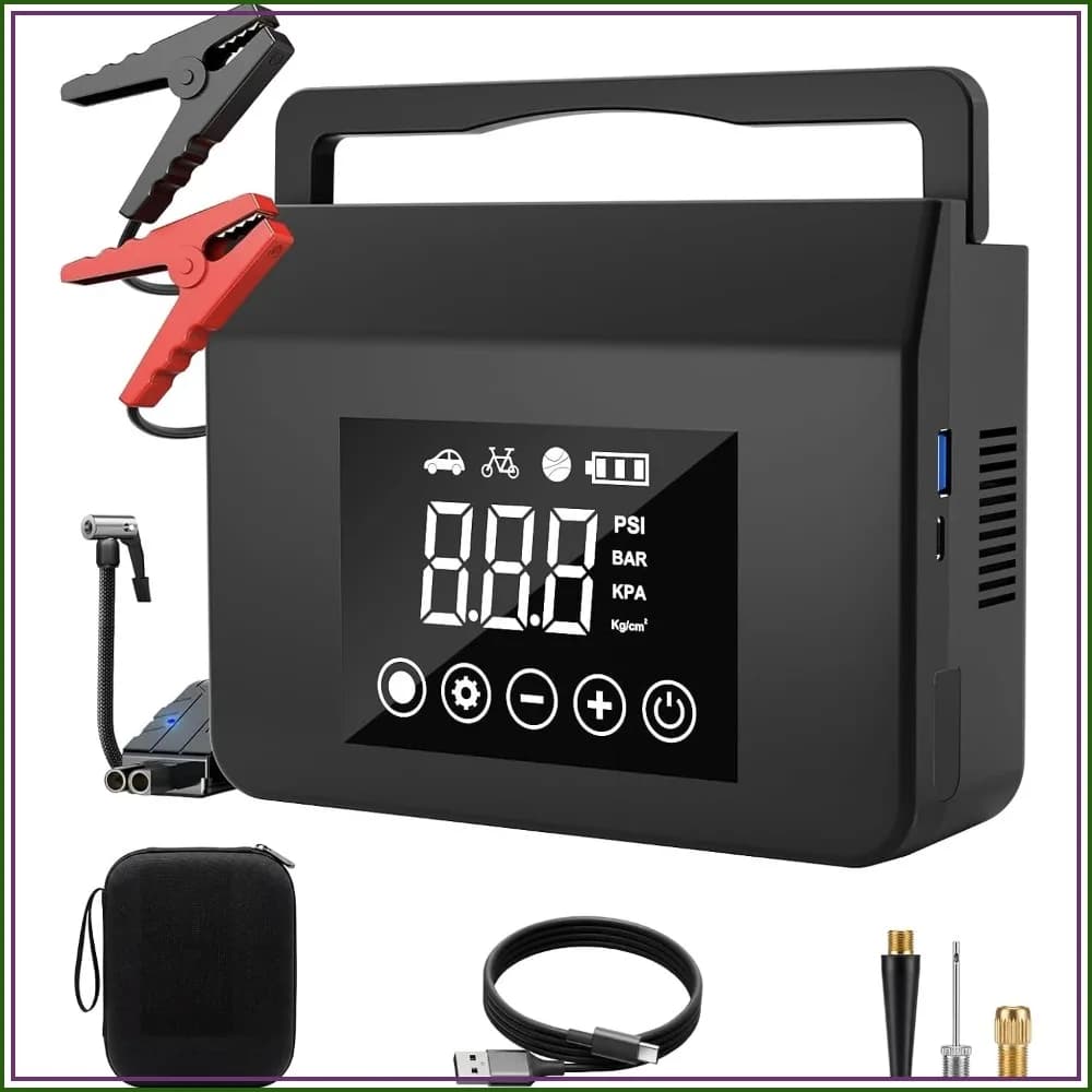 4000A Jump Starter with 150PSI Air Compressor, 15000mAh Power Bank, LED Light, Type-C Quick Charge for All Gas & 8.0L Diesel