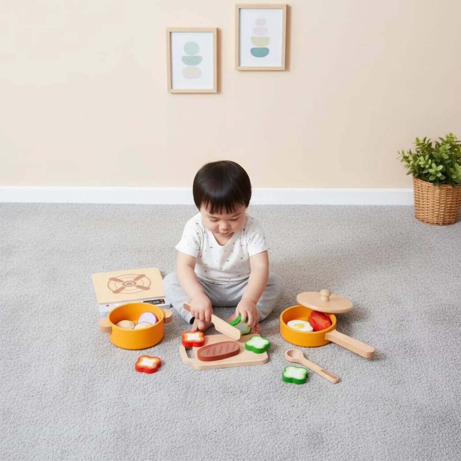 Set di 18 Pezzi Giocattoli da Cucina in Legno, Set Educativo in Miniatura, Costruzione Robusta in Legno