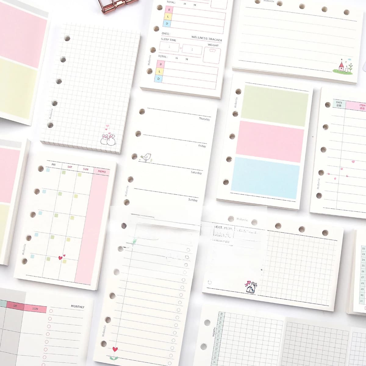 M5 50 fogli colorati fogli sciolti ricarica per notebook raccoglitore a spirale pagina interna settimanale mensile per fare linea griglia interna carta di cancelleria