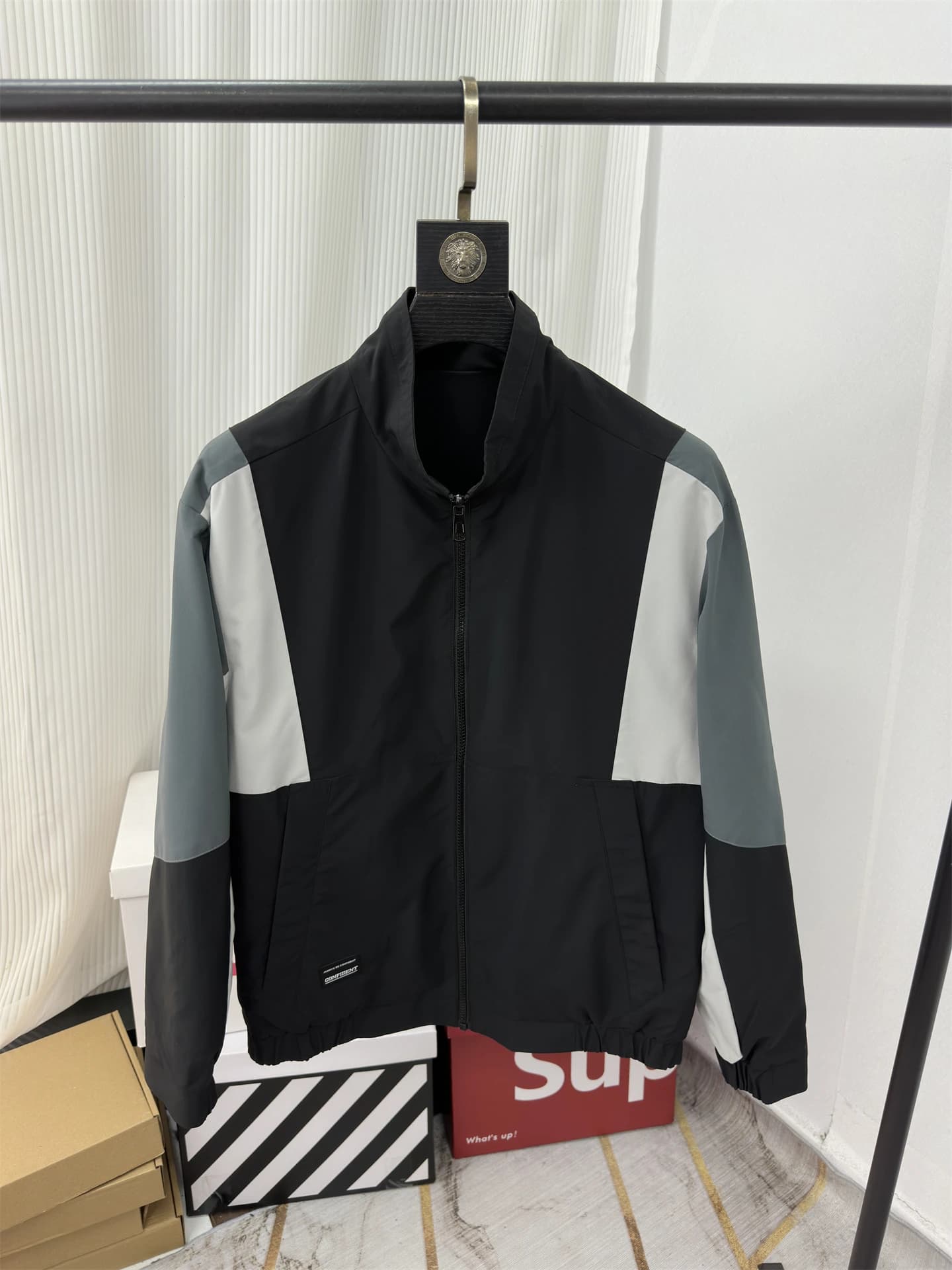 Giacca Casual da Uomo con Colletto Sottile, Moda Bicolore, Capospalla Primaverile Reversibile in Fibra di Poliestere, Manica Lunga con Cerniera