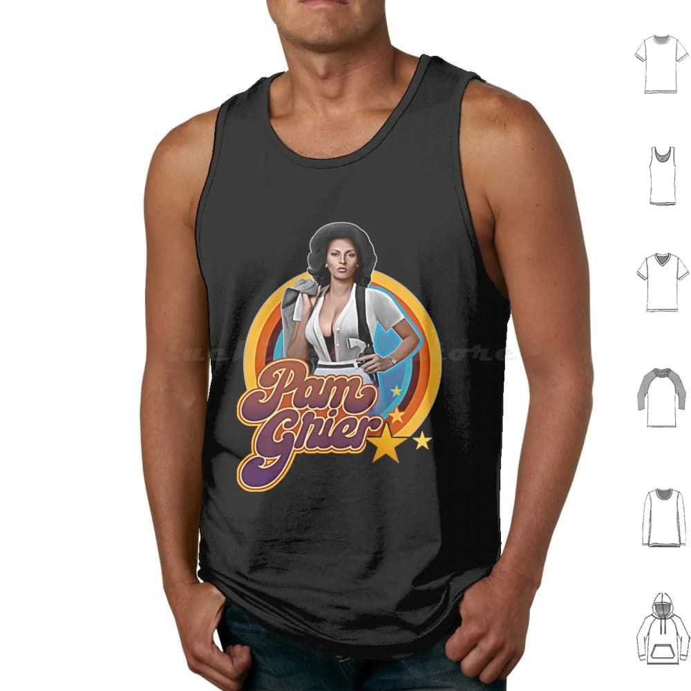 Canotte e gilet senza maniche Pam Grier anni '70, ispirazione pop culture anni '70, idea regalo compleanno, Blaxploitation, collezionismo natalizio