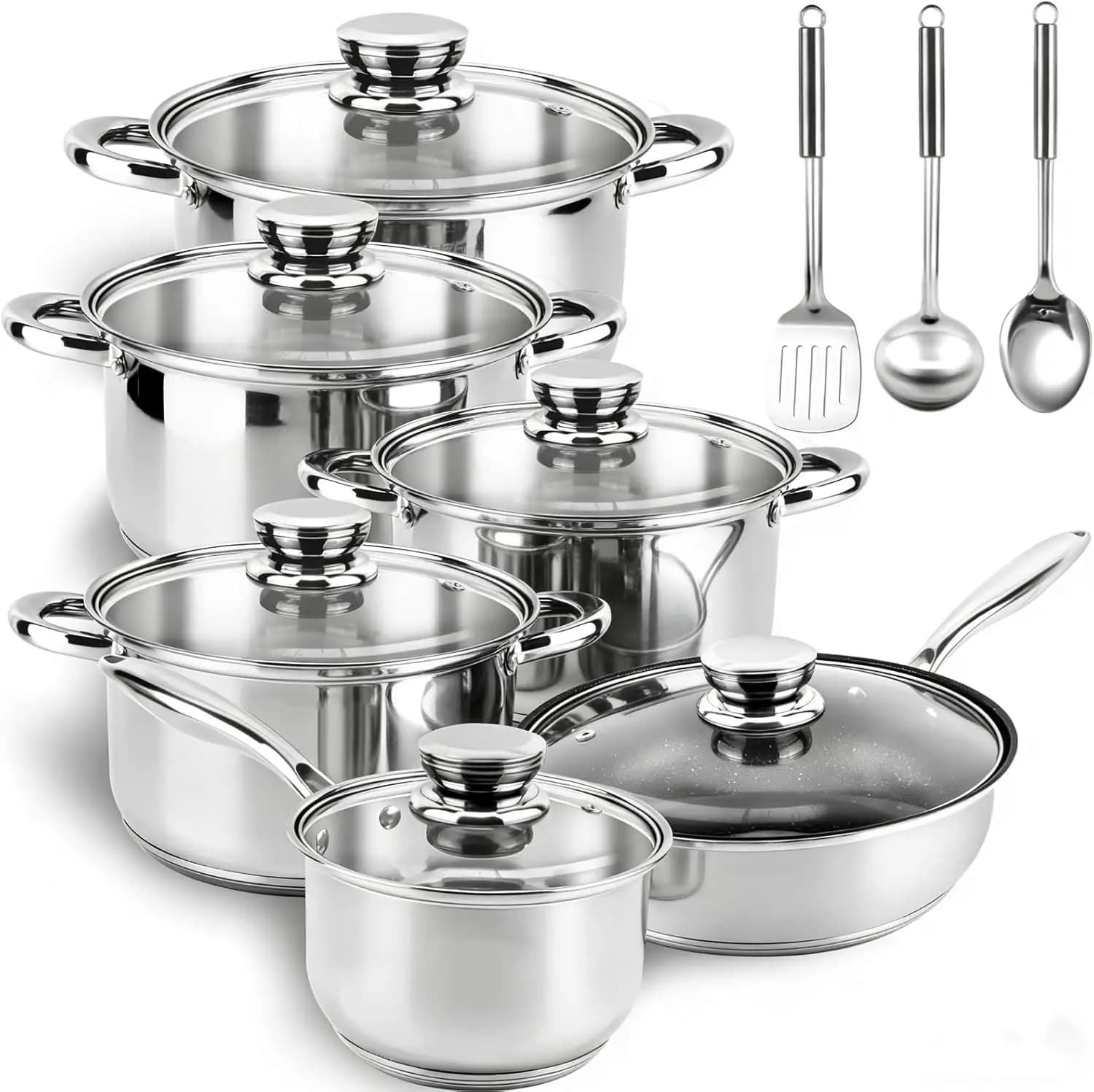 Set of Stainless Steel Pots - 15 Pieces, Set of Pens and Anti-Agents, Includes 1 Panel, 5 Pots, 6 Blades and 3 Tools
