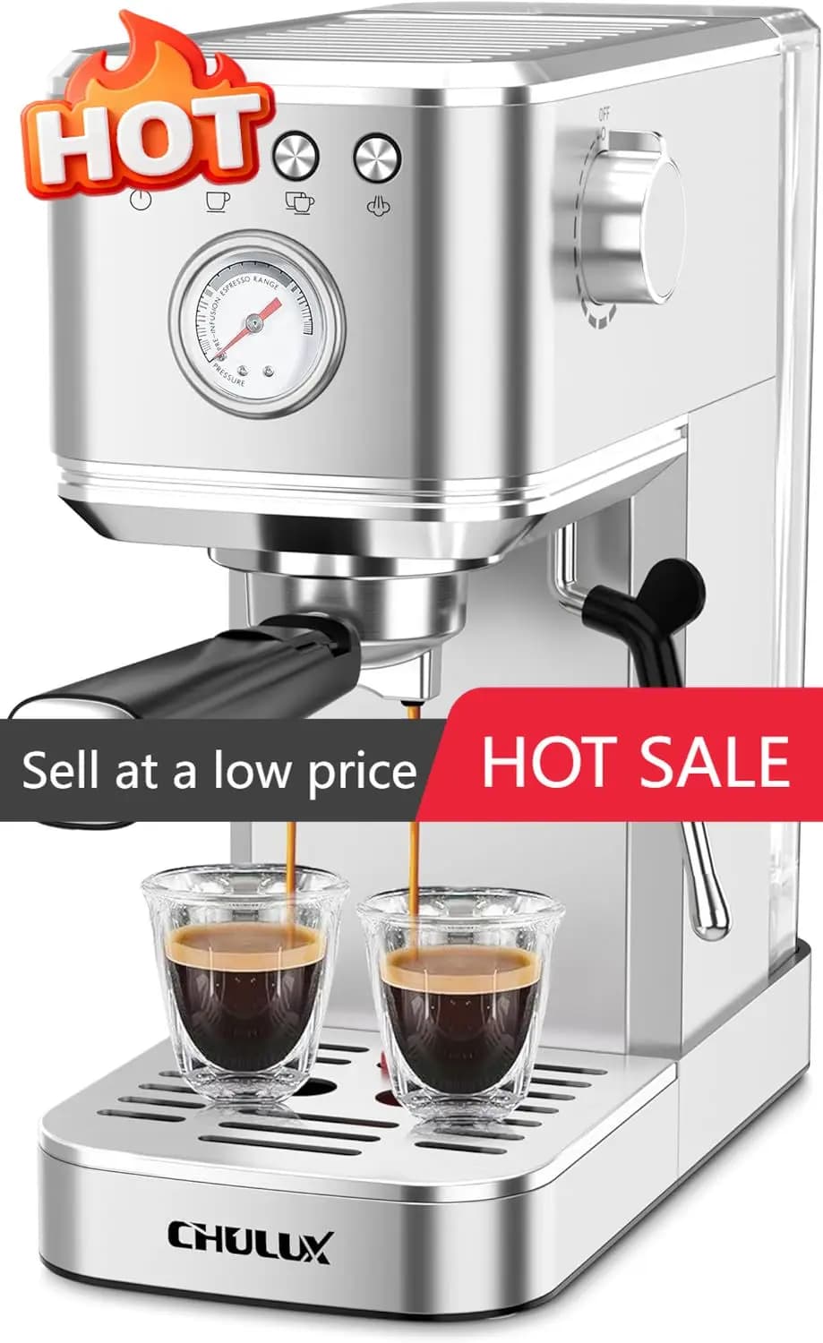 Stainless Steel Espresso Machine Silver, Cappuccino Coffee Machine and Milk, Montalatte, Italian Pump 20 Bar for Home
