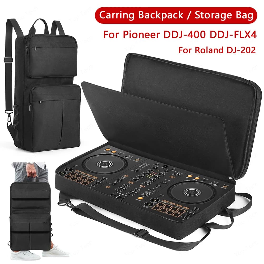 DJ Backpack for Pioneer DDJ-400 DDJ-FLX4/Roland DJ-202 DJ Controller Case Carrying Case Travelling Case Shockproof Anti-scratch