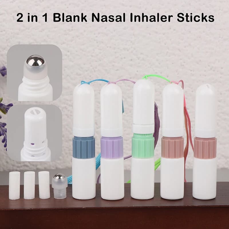 2 in 1 Inalatori Nasali Vuoti per Aromaterapia, Flacone per Oli Essenziali, Diffusore di Aromi, Tubi Inalatori Nasali Vuoti con Cordino