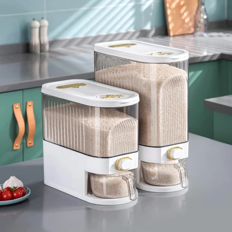 5/10L Rice Dispenser, Large Container for Dispense with Measurino and Temporal Indicators for Food Conservation and Cereals in Kitchen