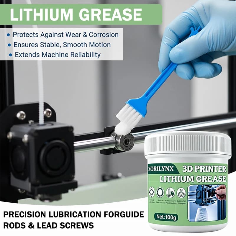 Grasso per Manutenzione Stampanti 3D per Riduzione del Rumore e Protezione Anti-Usura, Lubrificante Sintetico al Litio con Pennello 100g ZORILYNX