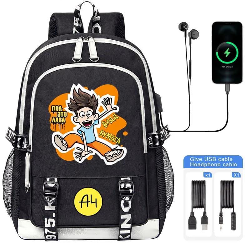 Cartoon Merch A4 zaino per bambini nuovo USB A4 Vlad Boy Girl School bag grande capacità bambini adolescenti studenti zainetto
