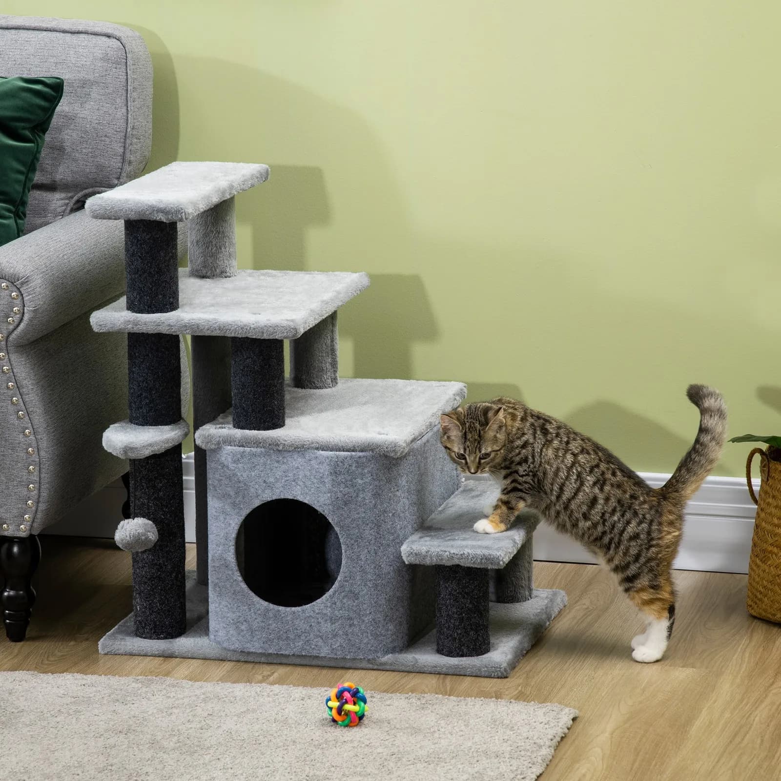 Scaletta per Animali Domestici, Altezza Regolabile, 3 o 4 Gradini, Grigia