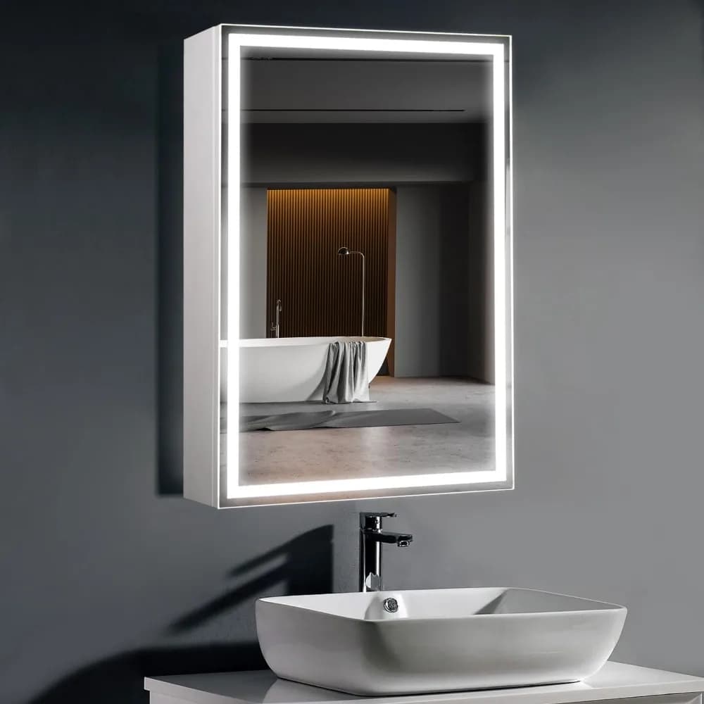 Specchio da Bagno Illuminato 20x28 Pollici con Antiappannamento, Dimmerabile 3000K-5500K, Ripiano Regolabile, Montaggio a Parete