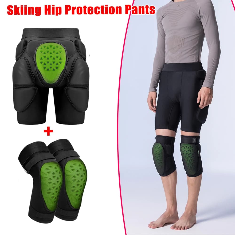 2PCS Ski Protection Set Ice Skating Hip Knee Pads Full Set Inner Wear Speed Skating Butt Pad Anti Fall Pants for Winter