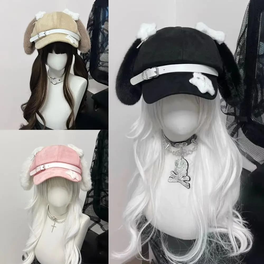 Berretti da Donna Stile Carino e Dolce, Cappello Newsboy in Tessuto Morbido con Orecchie da Cane, Accessori Invernali, Visiera, Cappellino per Eventi Cosplay