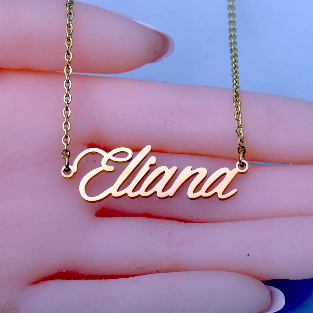 Collana con Nome in Acciaio Inossidabile Placcato Oro Eliana per Donne, Gioiello Personalizzato con Ciondolo a Targhetta, Regalo per Madri