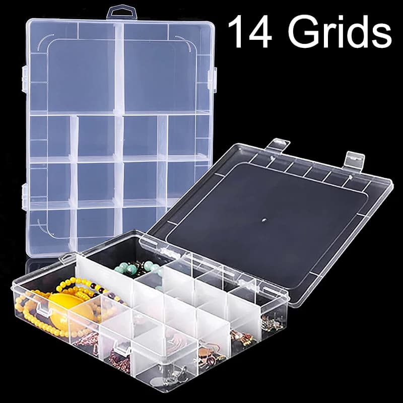 Transparent Organizer Box in 14 Grids Plastic with Partition Box for Transparent Equipment Container for Jewelry Earrings Parts for Screw Nails