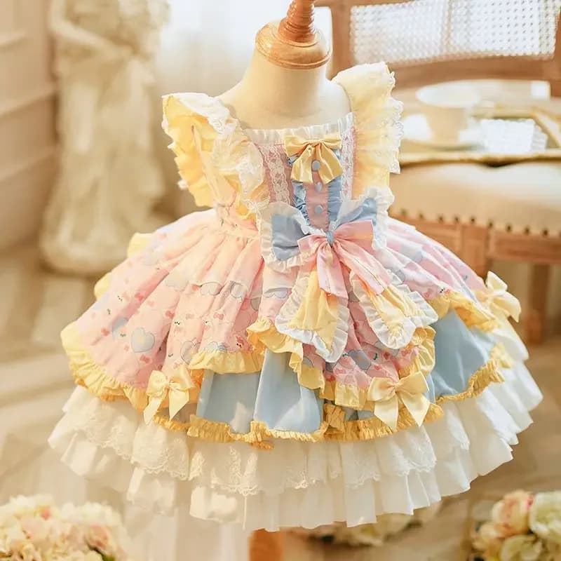 Vestito Lolita per Bambine, Nuovo Abito Principessa con Gonna Vaporosa, Elegante per Feste di Compleanno, Stile Dolce Lolita