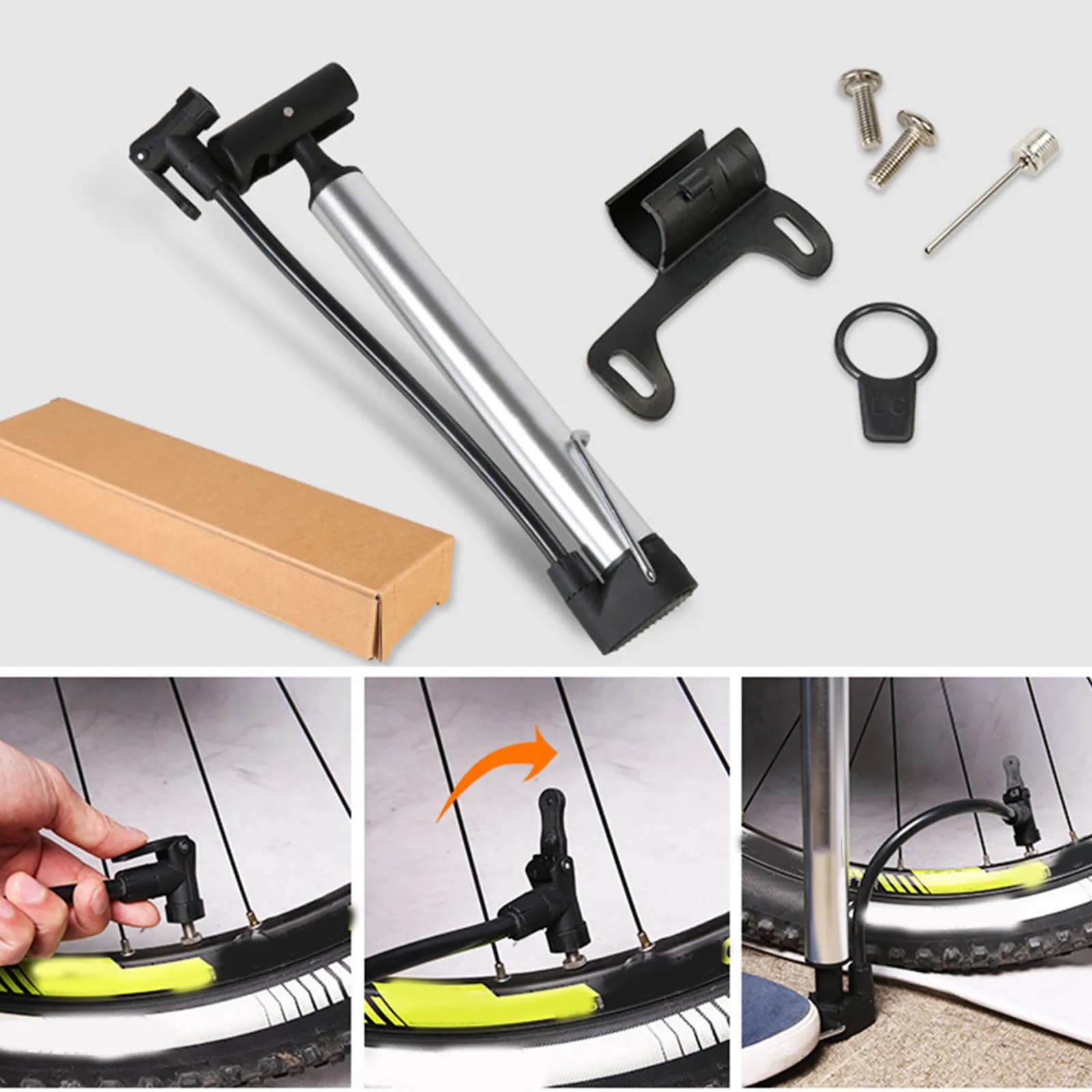 Bike Floor Pump High Pressure Portable Hand Pump with Universal Valve Ergonomic Design for Bicycle Tires