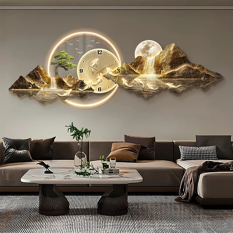 Luxury Light Wall Clock Living Room Bathroom Quiet Design Wall Clock for Indoor Painting Bedroom Kitchen Home Decoration